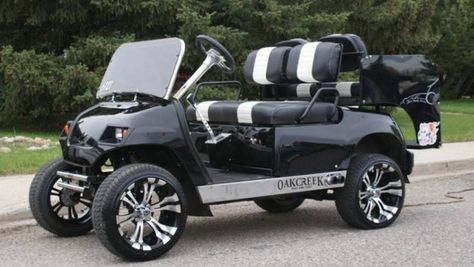 In Pictures: Tricked out, souped up golf carts - The Globe and Mail Tricked Out Golf Carts, Lifted Golf Carts, Custom Golf Carts, Golf Stuff, Golf Car, Motor Scooters, Custom Golf, Electric Vehicles, Golf Cart