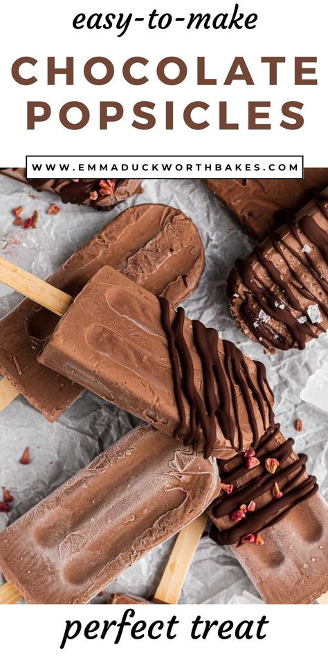 These fudgy Chocolate Popsicles are just like eating chocolate pudding as a frozen treat. Made in minutes with only a handful of ingredients, these pops are rich, chocolatey and so easy to make. Chocolate Popsicle Recipes, Chocolate Popsicle, Fudge Popsicles, Raspberry Popsicles, Sour Cream Chocolate Cake, Chocolate Popsicles, Popsicles Recipe, Eating Chocolate, Dairy Free Ice Cream