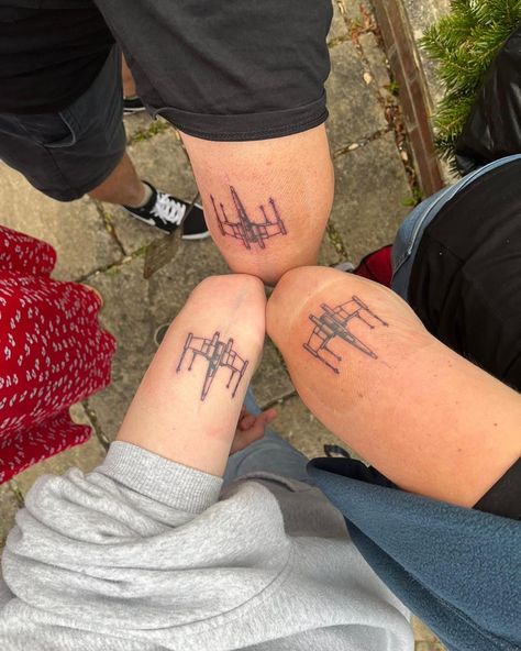 Matching Star Wars Tattoo Siblings, Star Wars Themed Tattoos, Matching Star Wars Tattoo Best Friends, Start Wars Tattoo, Star Wars Back Tattoo, Xwing Star Wars Tattoo, Unique Star Wars Tattoo, Star Wars Sibling Tattoos, Rex Tattoo Star Wars