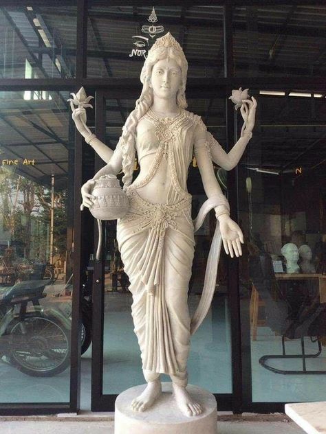 Lakshmi Sculpture, Lakshmi Statue, Saraswati Statue, Goddess Sculpture, Hindu Statues, Indian Sculpture, Buddha Sculpture, Temple Art, Hinduism Art