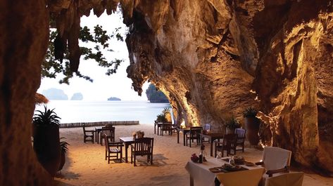 **The Grotto at Rayavadee, Krabi, Thailand** Saint Barts, Cool Hotels, Underwater Caves, The Grotto, Thailand Wedding, Krabi Thailand, Luxury Suites, Waterfront Restaurant, Streets Of Paris