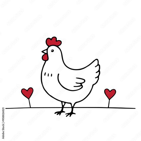 Simple Rooster Drawing, Simple Doodles Animals, Chicken Drawing Simple, Simple Chicken Drawing, Chicken Drawing Cute, Chicken Doodles, Love Line Drawing, Addams Family Theme Party, Addams Family Theme