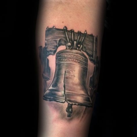 Creative Guys Forearm Realistic Liberty Bell Tattoos Liberty Bell Tattoo, Bell Tattoo, Belle Tattoo, Liberty Tattoo, Left Arm Tattoos, Cool Half Sleeve Tattoos, Pride Tattoo, Skull Hand Tattoo, Patriotic Tattoos