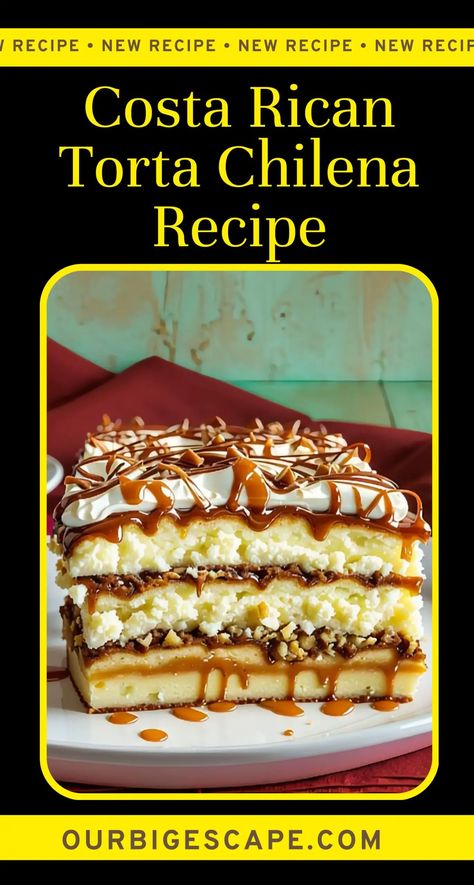 Costa Rican Torta Chilena Costa Rican Desserts, Costa Rican Food, Layered Dessert, Caramel Desserts, Hispanic Food, Decadent Cakes, Costa Rican, Chocolate Glaze, Caribbean Recipes