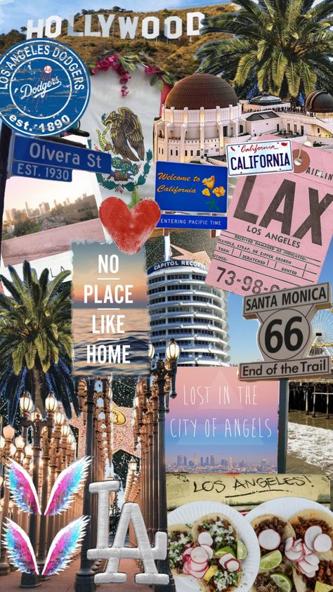 #losangeles #california #theresnoplacelikehome Los Angeles Wallpaper Collage, California State University Los Angeles, La Travel Aesthetic, California Vision Board, Los Angeles Mood Board, P4l Aesthetic, La Wallpaper Iphone, California Wallpaper Iphone, California Wallpaper Aesthetic