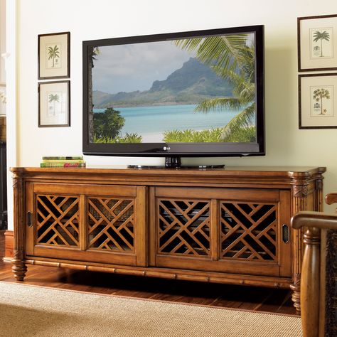 Tommy Bahama by Lexington Home Brands Island Estate Nevis Media Console with Optional Hutch - Entertainment Centers at Hayneedle British Colonial Decor, Rustic Tv Stand, Tommy Bahama Home, Wood Tv Stand, Lexington Home, Solid Wood Tv Stand, British Colonial Style, Colonial Decor, Wood Tv