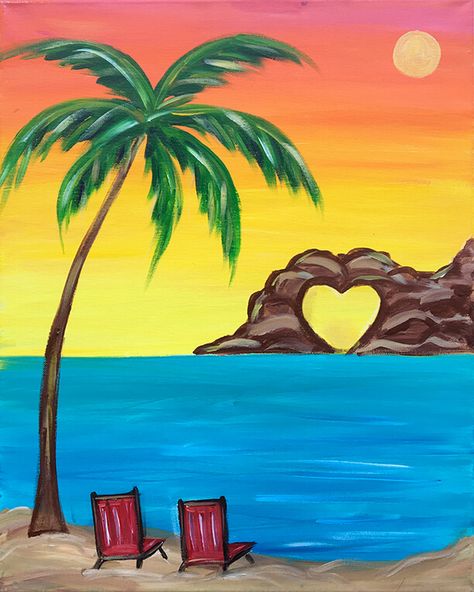 Summer Scenes To Paint, Beach Seen Drawing, Cute Water Paintings Easy, Summer Theme Painting, Draw Summer Ideas, Seascape Paintings Easy, Drawing Ideas For Summer, Beach Theme Painting Ideas, Beach Scene Painting Easy