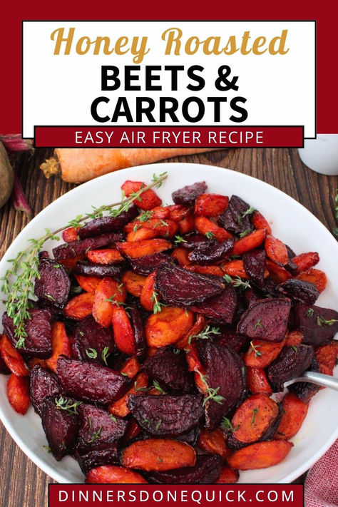 Craving a delicious and healthy side dish? This Honey Roasted Beets & Carrots recipe is made super simple in the air fryer! The natural sweetness of the honey perfectly complements the earthy beets and carrots, creating a crispy, flavorful bite in every piece. With minimal ingredients and just a few minutes of prep, this vibrant dish is perfect for any meal! It's gluten-free, vegetarian, and downright irresistible! #AirFryerVeggies #HoneyRoastedBeets #AirFryerRecipes #VegetarianAirFryer Beets Carrots Recipe, Air Fryer Roasted Beets And Carrots, Air Fryer Beets And Carrots, Air Fryer Beets Roasted, Honey Roasted Beets And Carrots, Beet And Sweet Potato Recipes, Beets Recipe Ideas, Air Fryer Beets, Air Fryer Carrots Recipe