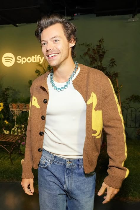 Harry Styles Sweater, Harry Styles Cardigan, Harry Outfits, Listening Party, Harry Styles Outfit, Harry Styles Update, Harry Styles Pictures, Mr Style, Luke Hemmings