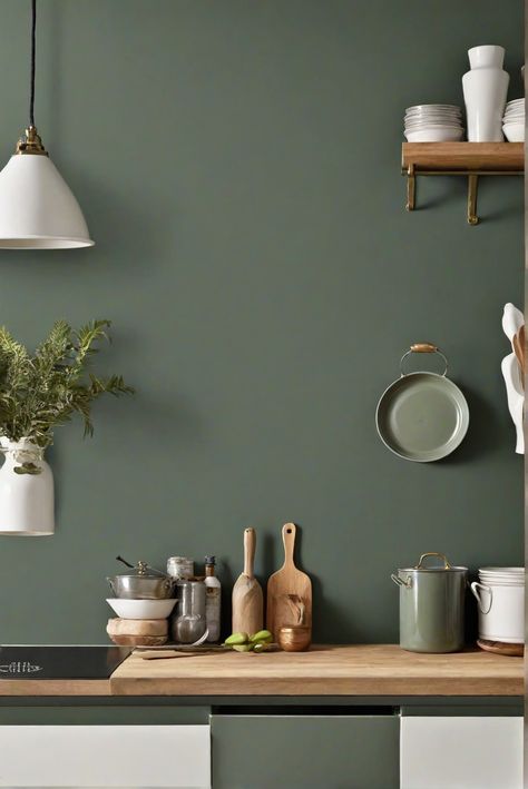 Decorating interiors, interior bedroom design, designer wall paint, home paint colors Green Wall Kitchen Ideas, Green Walls Kitchen, Pewter Green Sw, Sage Green Kitchen Walls, Kitchen Wall Paint, Olive Green Kitchen, Green Kitchen Walls, Garden Sage, Sage Kitchen