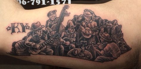 Pickin time in old kentucky state outline Kentucky Tattoo Ideas, Kentucky Tattoo, Kentucky State Outline, Ancient Text, State Tattoos, Hunting Tattoos, Hamsa Tattoo, 13 Tattoos, Kentucky State