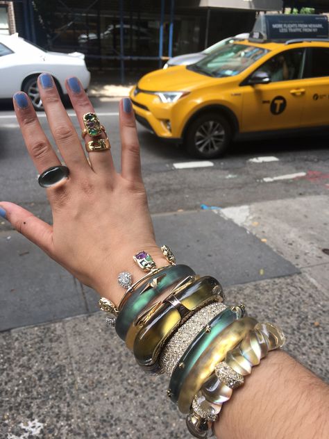 Bangle Stack, Dope Jewelry Accessories, The Bling Ring, Dope Jewelry, Chunky Jewelry, Stacked Bangles, Funky Jewelry, Jewelry Lookbook, Stacked Jewelry