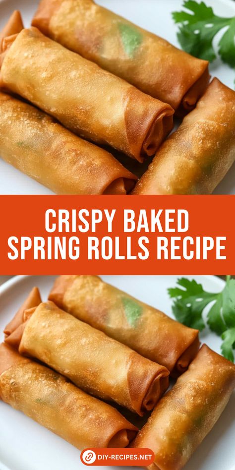 Enjoy crispy spring rolls without the frying! This baked spring rolls recipe is easy and healthier, with a delicious pork and veggie filling. Spring Rolls Baked, Baked Lumpia Rolls, Oven Baked Spring Rolls, Fried Veggie Spring Rolls, Baked Spring Rolls Recipe, Homemade Spring Rolls Vegetables, Spring Roll Filling Recipes, Vegetarian Spring Rolls Recipe, Spring Rolls Crispy