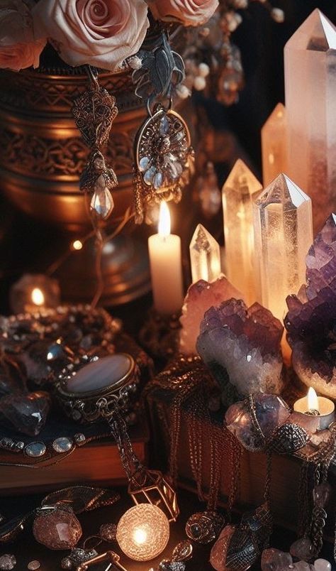 Fortune Teller Background, Metaphysical Aesthetic, Witchy Altar, Daily Magic, Treasure Room, Crystal Bathroom, Witchcraft Altar, Witch Herbs, Emily Jane