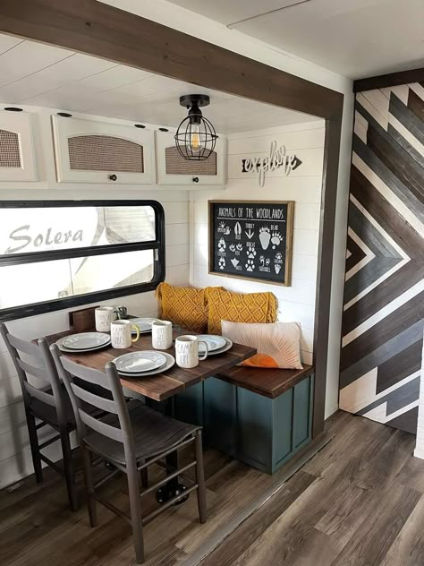 Small Travel Trailer Remodel, Small Camper Interior, Small Travel Trailer, Lighting Scandinavian, Bohemian Lighting, Rv Interior Design, Motorhome Remodel, Interior Makeover, Rv Interior Remodel