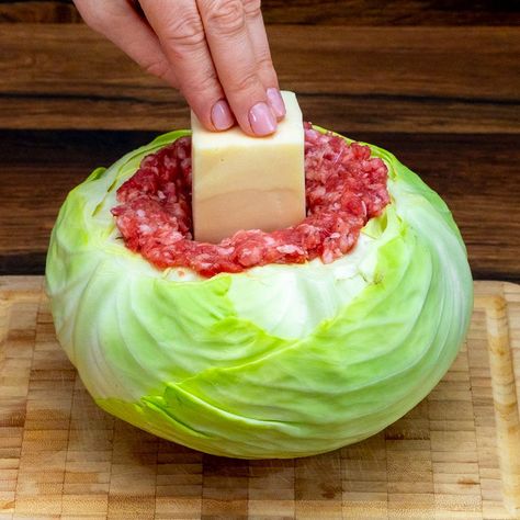 The tastiest cabbage that you have ever eaten! Perfect even for your guests | egg, bacon, meat, cheese, white cabbage | The tastiest cabbage that you have ever eaten! Perfect even for your guests Ingredients: cabbage - 1 piece minced meat - 1.5 kg (3.31 lb) salt - 15 g (½... | By Appetizing.tv Baked Cabbage Recipes, Baked Cabbage, Cabbage Head, Cooked Cabbage, Dinner With Ground Beef, Cabbage Rolls, Interesting Food, Cabbage Recipes, Baked Chicken Recipes