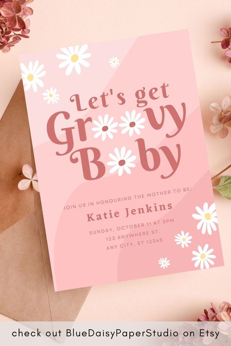 Girl Power Baby Shower, Girl Power Baby Shower Theme, Groovy Baby Shower Theme, 70s Theme Baby Shower Ideas, Groovy Baby Shower Ideas, Groovy Girl Baby Shower Theme, Hippie Baby Shower, Lets Get Groovy Invitation, Retro Baby Showers