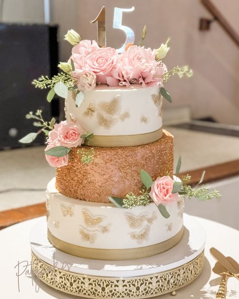 Dreamy quince cake #15 #quince #quinceañera #quincecake #15cake #butterflycake #cake #cakecakecake •gorgeous flowers @casa_blanca_flowers Aesthetic Quinceanera, Quince Cake Ideas, Quince Cake Topper, Quince Cake, Quinceanera Cakes, Butterfly Cakes, Gorgeous Flowers, Cakes And More, Quince