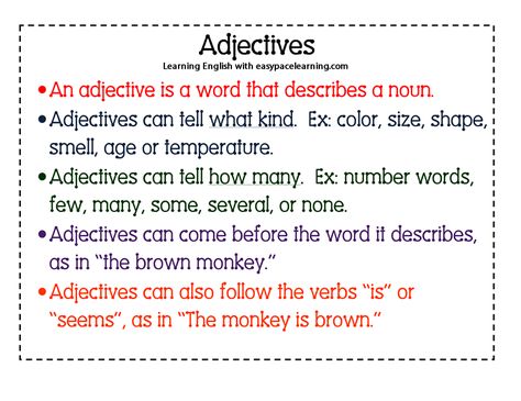 What are adjectives? Adjectives are used to describing words and are used to tell us more about nouns Adjectives Meaning, What Are Adjectives, Adjective Meaning, English For Students, Describing Words, Learning Support, Learn English Grammar, Number Words, Language Study