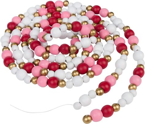 Amazon.com: One Holiday Way 9-Foot Rustic Red, Pink, White and Gold Wood Bead Garland Christmas Tree Decoration - Decorative Vintage Wooden Beads for Everyday Chic Winter Valentines Farmhouse Xmas Home Decor : Home & Kitchen Wood Bead Garland Christmas Tree, Pink Xmas Decor, Wood Bead Garland Christmas, Winter Valentines, Bead Garland Christmas Tree, Garland Christmas Tree, Vintage Valentines Decorations, Boho Valentine, Xmas Home Decor