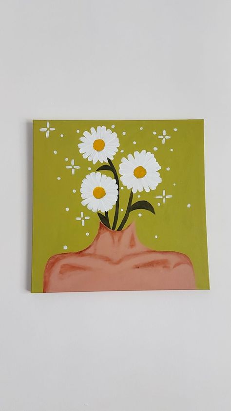 Pintura em tela. Corpo e margaridas. Simple Easy Painting Ideas, Canvas Acrylic Painting Ideas, Painting Ideas On Canvas Acrylic, Acrylic Painting Ideas On Canvas, Mini Tela, Painting Ideas On Canvas Simple, Funny Painting, Painting Ideas On Canvas Easy, Painting Birthday Party