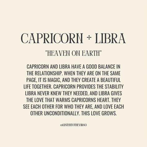 Capricorn Love Compatibility + What Works 💚 #Listentothevirgo Libra Capricorn Relationships, Capricorn Libra Love, Capricorn And Libra Friendship, Capricorn And Libra Relationship, Capricorn Libra Compatibility, Libra Zodiac Facts Relationships, Capricorn And Libra Love, Capricorn Compatibility Chart, Libra And Capricorn Compatibility