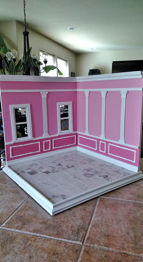 Barbie Inspired Furniture, Barbie Room Box, Barbie Scenes Dioramas, Barbie Room Diy, Barbie Set Design, Barbie Diorama Ideas, Barbie Doll Diorama, Barbie Themed Office, Diy Barbie House Decor