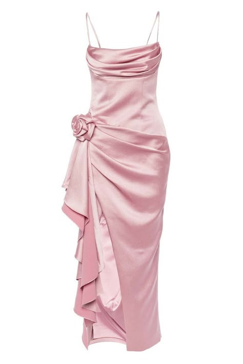 Cool Pink Dress, High End Dress, Shades Of Pink Satin Bridesmaid Dresses, Unique Pink Dress, Pink Satin Dress Outfit, Pink Dress Satin, Pink Pattern Dress, Pink Dress Aesthetic, Style Satin Dress