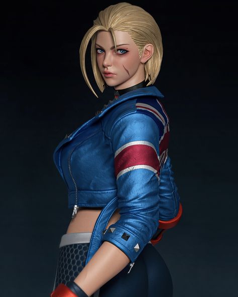 by Kris Yiu Street Fighter 1, Cammy White, Street Fighter 5, Crop Design, Cammy Street Fighter, Street Fighter Characters, Fighter Girl, Street Fighter Art, Blue Leather Jacket