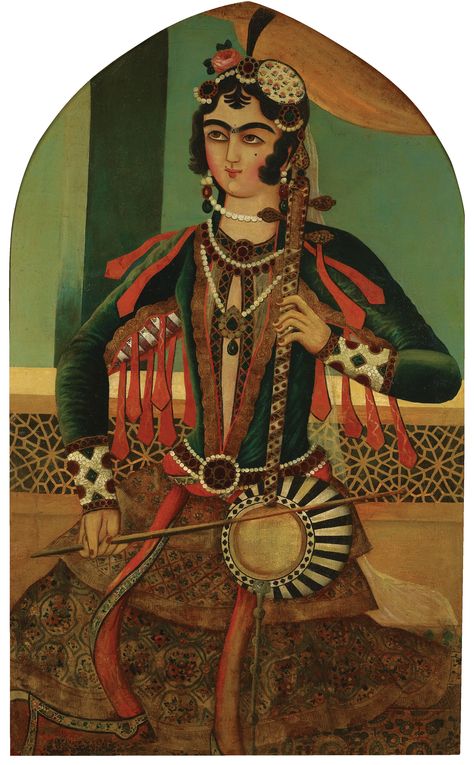 A portrait of a Musician, Persia, Qajar, 19th century | lot | Sotheby's Qajar Painting, Paintings Tumblr, Qajar Dynasty, Persian Calligraphy Art, Iran Pictures, Rich Art, Persian Art Painting, Persian Miniature, Persian Culture