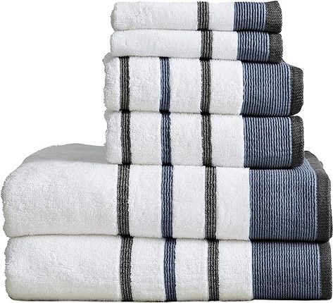 Great Bay Home Cotton Striped Bath Towels, Luxury 6 Piece Set - 2 Bath Towels, 2 Hand Towels and 2 Washcloths. Highly Absorbent Quick-Dry Towels #ad #amazon #home #towels Luxury Hotel Spa, Spa Luxe, Best Bath Towels, Decorative Bath Towels, Striped Bath Towels, Moroccan Blue, Quick Dry Towel, Best Bath, Bath Or Shower