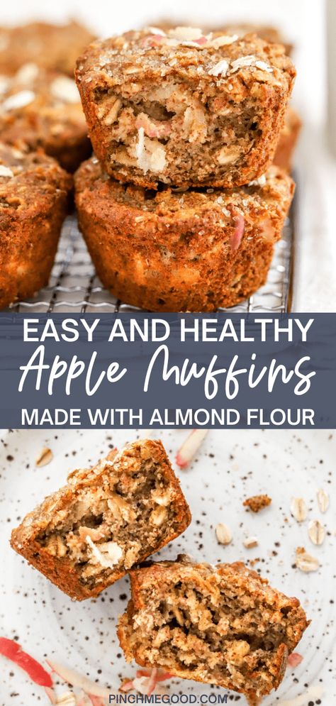 Easy healthy apple muffins that you must make. These muffins are soft, moist, and so fluffy. Packed with apple, oats and almond flour with a hint of warm cinnamon spices. A quick and simple treat you can make in no time at all. Gluten Free and kid-friendly! #healthymuffinrecipes #healthyapplerecipes #easyfallrecipes #glutenfreerecipes Gluten Free Apple Muffins Almond Flour, Dairy Free Apple Cinnamon Muffins, Gluten Free Dairy Free Apple Muffins, Grain Free Apple Recipes, Apple Oat Flour Muffins, Gluten Free Banana Apple Muffins, Apple Muffins With Almond Flour, Almond Flour Apple Cinnamon Muffins, Apple Almond Muffins