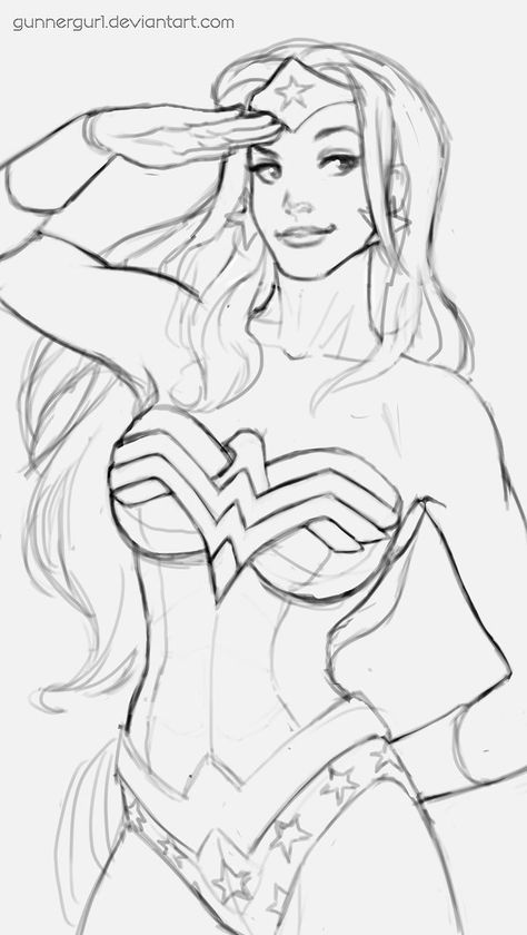 Drawing Wonder Woman, Super Hero Sketches Easy, Superhero Pose Drawing Reference, Super Woman Drawing, Wonder Woman Drawing Easy, Super Hero Sketches, Wonder Woman Art Drawings, Saluting Pose Drawing, Super Hero Drawings Sketches