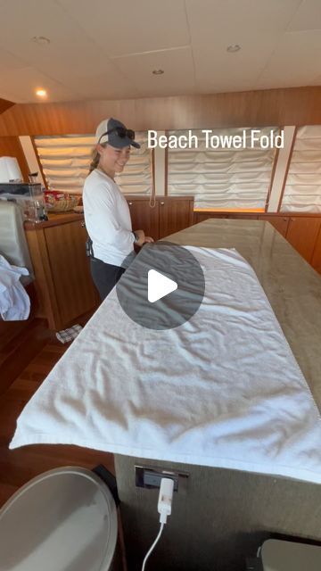 On Deck Yachting on Instagram: "🌴☀️🌊👙⛱️When your Deck Team is on point! Properly folding beach towels becomes crucial. We explore various methods to facilitate easy storage for beach trips, effortless guest access, and to enhance the overall professional and tidy presentation. We’ve determined this particular fold to be the most effective! What do you think about it?⛱️👙⚓️⚓️ Visit us at Ondeck-yachting.com and all other social media platforms! #ondeckyachting #OWNERS #stewardess #estates #Yachting #EstateStaff #OnDeck #YachtLife #yacht #yachtcrew #supportsmallbusinessowners #estateliving #benefits #whatweoffer" How To Roll A Beach Towel, How To Roll Beach Towels To Save Space, How To Roll Beach Towels, Different Ways To Fold Towels, Folding Beach Towels Save Space, How To Fold Beach Towels To Save Space, How To Fold A Beach Towel, Beach Towel Folding Ideas, Folding Large Towels