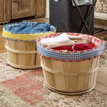 A Finer Liner for Bushel Baskets Bushel Basket Ideas Decor, Bike Basket Liner, Basket Makeover, Bushel Baskets, Blue Liner, Apple Baskets, Basket Crafts, Basket Liners, Woven Baskets Storage