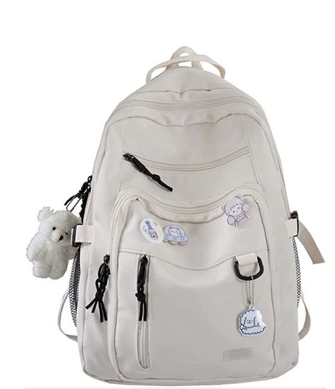 GAXOS Cute Aesthetic Backpacks for Teens Laptop White Backpacks Middle School Bag Student Bear Pin Book Bags Tool Backpack, Backpack For School, Aesthetic Backpack, White Backpack, Backpacks For School, Student Travel, Book Bags, Backpack For Teens, Laptop Rucksack