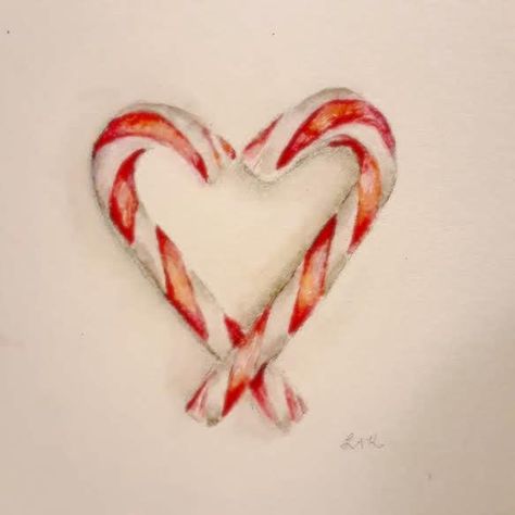 Colored Pencil Painting, Candy Cane Heart, Watercolor And Colored Pencil, Watercolor Valentine, Candy Art, Pencil Painting, Heart Drawing, Card Inspo, Card Drawing