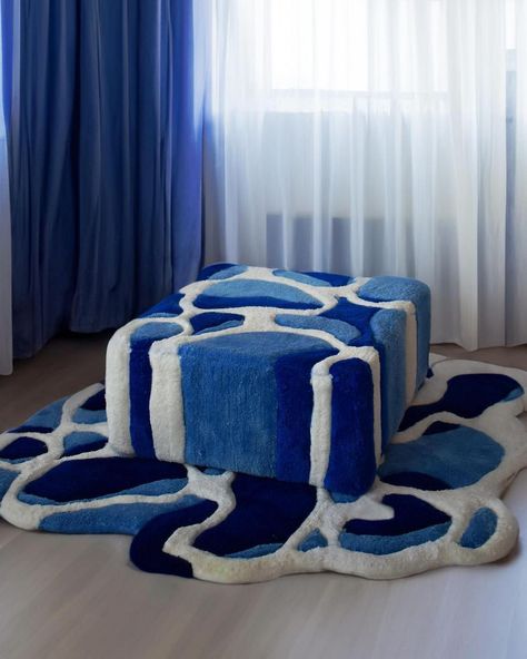 Tufting Rugs | Waterfall foot rest made by @therugdealer.co 🌊 #ignorantrugs | Instagram Creative Product Design Ideas, Things That Look Like Other Things, Ocean Rugs, Tufting Inspiration, Rug Tufting Ideas, Water Rug, Rugs Tufting, Tufting Rugs, Tufting Rug