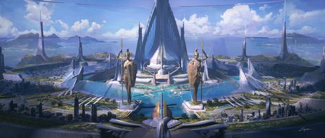 ArtStation - The dome city--Design breakdown, Pengzhen Zhang Futuristic Castle, Rare Places, City Concept, Star Fort, Location Design, Sci Fi City, Fantasy City, Fantasy Castle, Fantasy Places