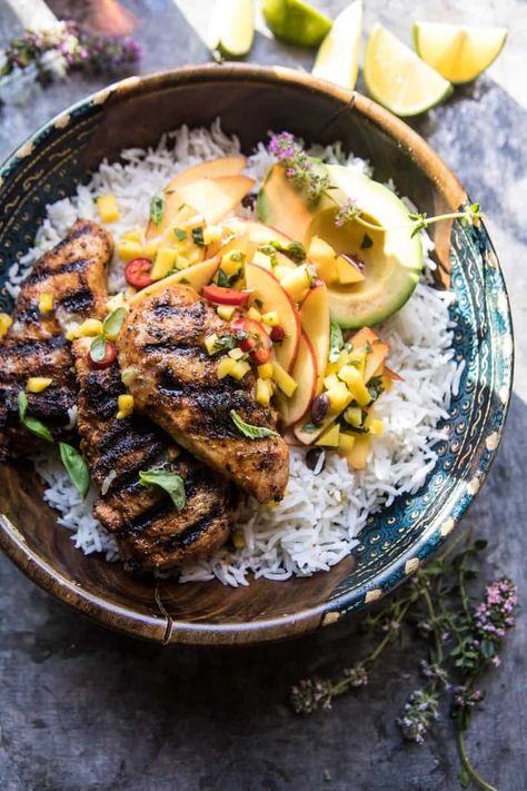 20 Minute Grilled Jerk Chicken with Mango-Nectarine Salsa - @halfbakedharvest.com Nectarine Salsa, Grilled Jerk Chicken, Nectarine Recipes, Half Baked Harvest Recipes, Plats Healthy, Harvest Recipes, Jerk Chicken, Half Baked Harvest, Nectarine