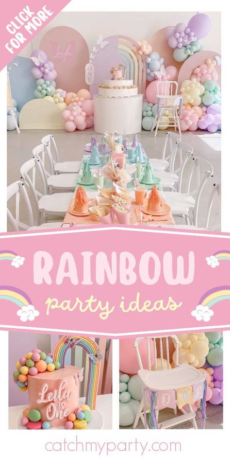 Pastel Birthday Table Setting, Pastel Rainbow Party Favors, Rainbow Tea Party Birthday, Pastel Rainbow Party Theme, Pastel Rainbow Table Decorations, Rainbow Fairy Birthday Party, Pastel Rainbow Birthday Theme, Pastel Bday Decor, Rainbows And Butterflies Party