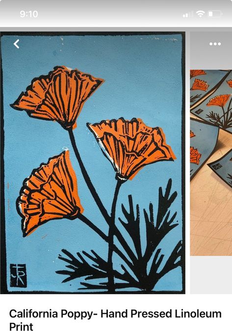 Fleurs Art Nouveau, Linoleum Print, Theme Tattoo, Lino Art, Poppy Art, Linocut Art, California Poppy, Lino Print, Linoleum