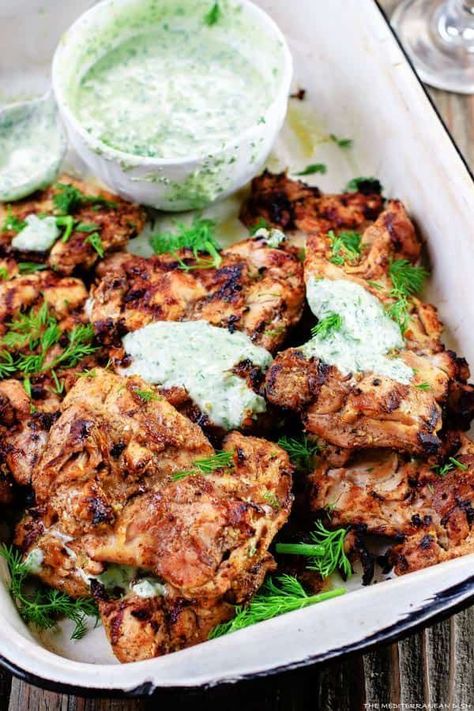 Dill Greek Yogurt Sauce, Mediterranean Sides, Grilled Ideas, Recipe With Dill, Desserts Cinnamon, Greek Chicken Recipe, Perfect Grilled Chicken, Mediterranean Grilled Chicken, Valentines Recipes