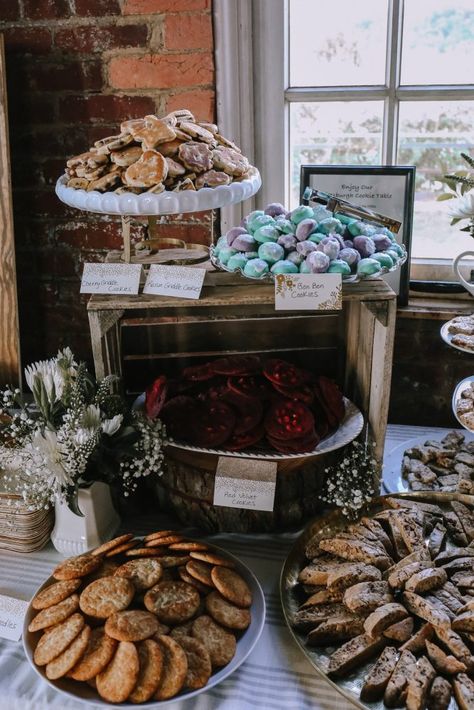 Cookie Arrangement Dessert Tables, Cookie Trays Presentation Wedding, Rustic Cookie Display Ideas, Pennsylvania Wedding Cookie Table, Bridal Shower Cookie Table, Cookie Display Wedding, Cookie Table Ideas, Cookie Table Display, Cookie Tray Display Ideas