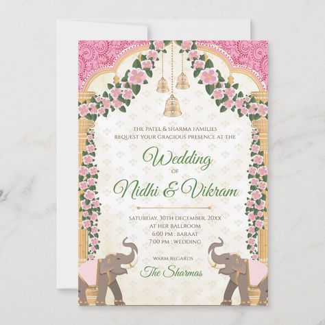 This Elephant invitations & Hindu wedding invites is an invite in traditional elegance, perfect for your Hindu wedding cards for your Indian wedding cards!  This Indian wedding invite is one that you can easily play around with to match your Indian wedding ceremony! India Wedding Invitations, Elephant Wedding Card, Wedding Card Indian Hindus, India Wedding Card Design, Pakistani Wedding Invitations Cards Online, Indian Wedding Card For My Daughter Template, Freepik Wedding Invitations, Indian Wedding Invitations Template, Elephant Wedding Invitations