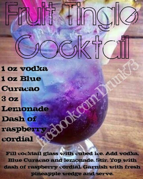 Fruit Tingle Cocktail Fruit Tingle Cocktail, Acholic Drinks, Purple Drink, Lila Party, Fun Drinks Alcohol, Liquor Recipes, Cocktail Drinks Alcoholic, Party Drinks Alcohol, Mixed Drinks Alcohol