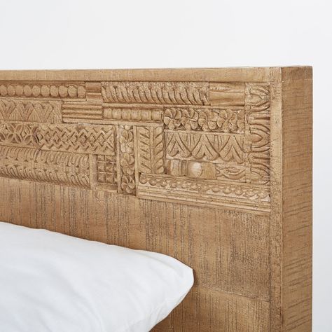 Hand-carved solid mango wood bed 160x200cm | Maisons du Monde Wood Bed, Wood Beds, Solid Mango Wood, Mango Wood, Bed Frame, Decorating Your Home, Bed Pillows, Hand Carved, Pillow Cases