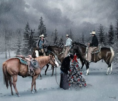 Christmas Cowboy, Cowboy Santa, Cowboy Pictures, Western Paintings, Cowgirl And Horse, Cowboy Horse, West Art, Cowboy Christmas, Cowboy Art