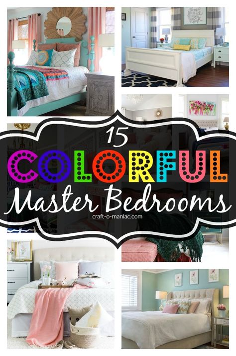 Master Bedrooms Fun, Bright Bedding Ideas, Bright Colored Master Bedrooms, Master Bedrooms Decor Fun, Bright Whimsical Bedroom, Bright Bedroom Ideas Color Schemes, White Bedroom With Pops Of Color, Bright Color Bedroom Ideas, Bedroom Inspirations Colorful