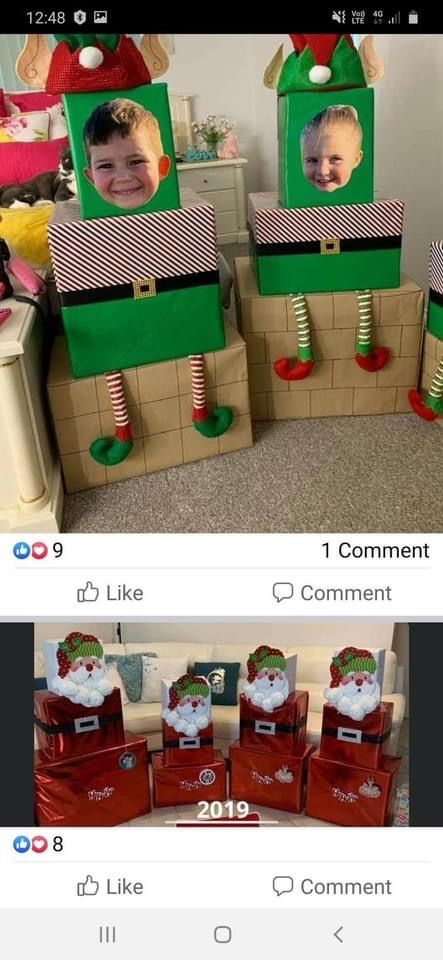 Christmas Present Snowman, Fun Christmas Present Wrapping Ideas, Christmas Stacking Boxes, Christmas Gift Towers For Kids, Elf Wrapping Presents, Wrapping Christmas Presents For Kids, Kids Christmas Present Wrapping Ideas, Christmas Present Wrapping For Kids, Elf Gift Tower